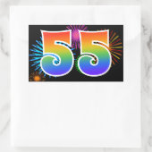 Fun Fireworks + Regenbogenmuster "55" Ereignisnumm Rechteckiger Aufkleber (Tasche)
