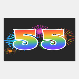 Fun Fireworks + Regenbogenmuster "55" Ereignisnumm Rechteckiger Aufkleber