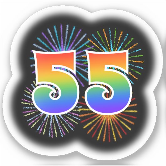 Fun Fireworks + Regenbogenmuster "55" Event # Aufkleber (Vorderseite)