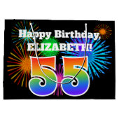 Fun Fireworks + Regenbogenmuster "55" Geburtstag # Große Geschenktüte (Rückseite)