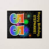 Fun Fireworks + Regenbogenmuster "55" Geburtstag # Puzzle (Horizontal)