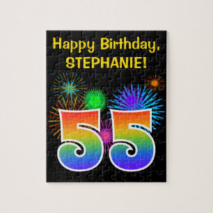 Fun Fireworks + Regenbogenmuster "55" Geburtstag # Puzzle