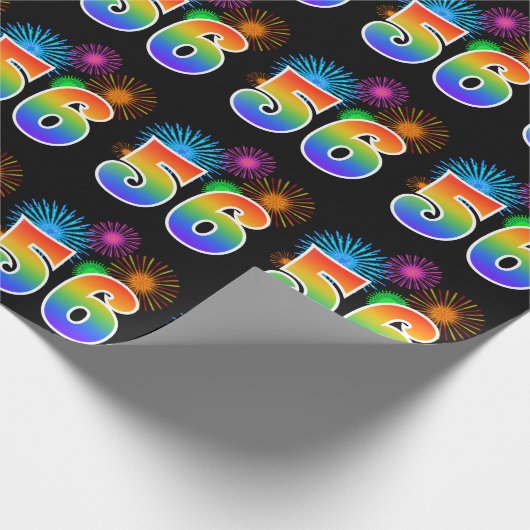 Fun Fireworks + Regenbogenmuster "56" Ereignisnumm Geschenkpapier (Ecke)