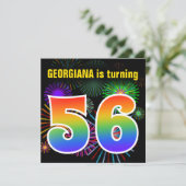 Fun Fireworks + Regenbogenmuster "56" Geburtstag # Einladung (Stehend Vorderseite)