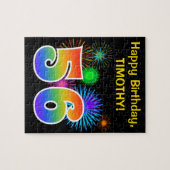 Fun Fireworks + Regenbogenmuster "56" Geburtstag # Puzzle (Horizontal)
