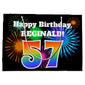 Fun Fireworks + Regenbogenmuster "57" Geburtstag # Große Geschenktüte (Rückseite)