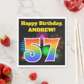 Fun Fireworks + Regenbogenmuster "57" Geburtstag # Serviette (Beispiel)