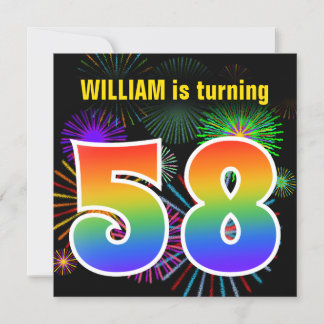 Fun Fireworks + Regenbogenmuster "58" Geburtstag # Einladung