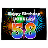 Fun Fireworks + Regenbogenmuster "58" Geburtstag # Große Geschenktüte (Rückseite)