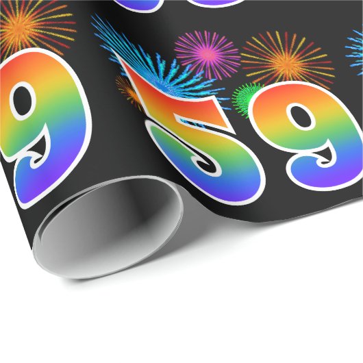 Fun Fireworks + Regenbogenmuster "59" Ereignisnumm Geschenkpapier (Rolleneckpunkt)