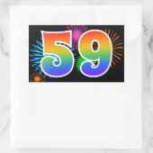 Fun Fireworks + Regenbogenmuster "59" Ereignisnumm Rechteckiger Aufkleber (Tasche)