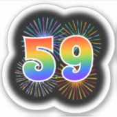 Fun Fireworks + Regenbogenmuster "59" Event # Aufkleber (Vorderseite)