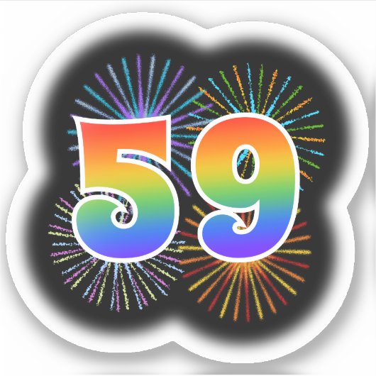 Fun Fireworks + Regenbogenmuster "59" Event # Aufkleber (Vorderseite)