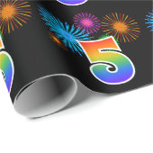 Fun Fireworks + Regenbogenmuster "5" Ereignisnumme Geschenkpapier (Rolleneckpunkt)