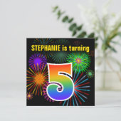 Fun Fireworks + Regenbogenmuster "5" Geburtstag # Einladung (Stehend Vorderseite)
