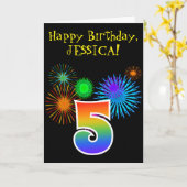 Fun Fireworks + Regenbogenmuster "5" Geburtstag # Karte (Gelbe Blume)