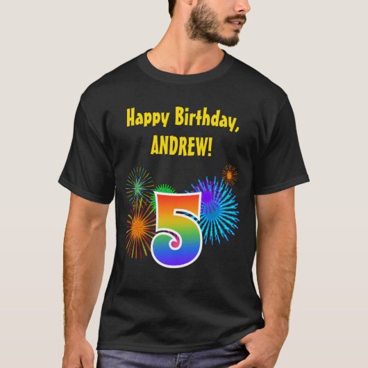 Fun Fireworks + Regenbogenmuster "5" Geburtstag # T-Shirt (Vorderseite)