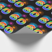 Fun Fireworks + Regenbogenmuster "60" Ereignisnumm Geschenkpapier (Ecke)