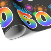 Fun Fireworks + Regenbogenmuster "60" Ereignisnumm Geschenkpapier (Rolleneckpunkt)