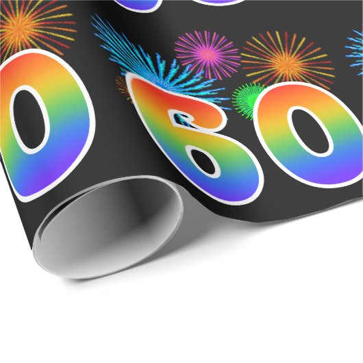 Fun Fireworks + Regenbogenmuster "60" Ereignisnumm Geschenkpapier (Rolleneckpunkt)