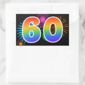 Fun Fireworks + Regenbogenmuster "60" Ereignisnumm Rechteckiger Aufkleber (Tasche)
