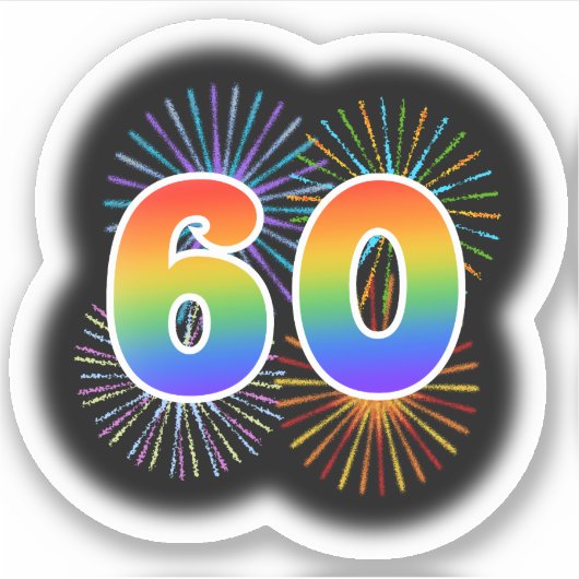 Fun Fireworks + Regenbogenmuster "60" Event # Aufkleber (Vorderseite)