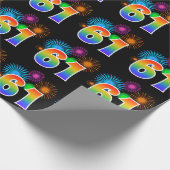 Fun Fireworks + Regenbogenmuster "61" Ereignisnumm Geschenkpapier (Ecke)