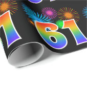 Fun Fireworks + Regenbogenmuster "61" Ereignisnumm Geschenkpapier (Rolleneckpunkt)