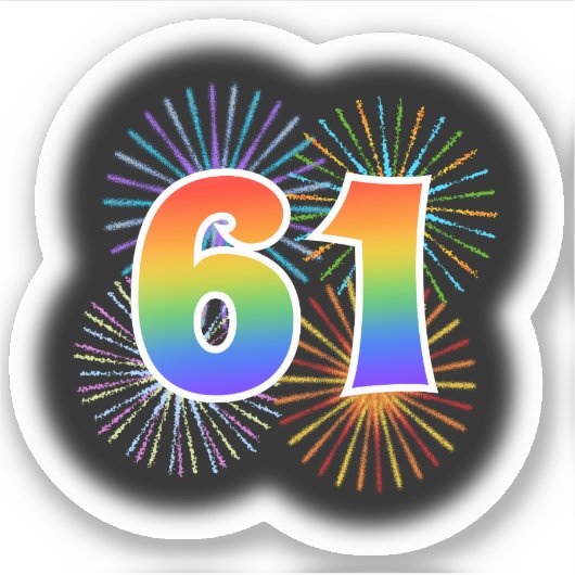 Fun Fireworks + Regenbogenmuster "61" Event # Aufkleber (Vorderseite)