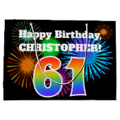 Fun Fireworks + Regenbogenmuster "61" Geburtstag # Große Geschenktüte (Rückseite)