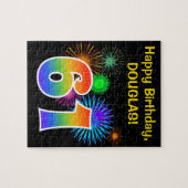 Fun Fireworks + Regenbogenmuster "61" Geburtstag # Puzzle (Horizontal)