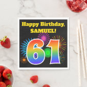 Fun Fireworks + Regenbogenmuster "61" Geburtstag # Serviette (Beispiel)