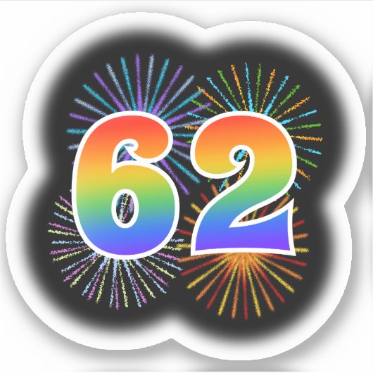 Fun Fireworks + Regenbogenmuster "62" Event # Aufkleber (Vorderseite)
