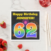 Fun Fireworks + Regenbogenmuster "62" Geburtstag # Serviette (Beispiel)