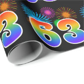 Fun Fireworks + Regenbogenmuster "63" Ereignisnumm Geschenkpapier (Rolleneckpunkt)