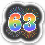 Fun Fireworks + Regenbogenmuster "63" Event # Aufkleber (Vorderseite)