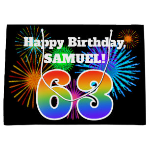 Fun Fireworks + Regenbogenmuster "63" Geburtstag # Große Geschenktüte