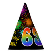 Fun Fireworks + Regenbogenmuster "63" Geburtstag # Partyhütchen (Rechts)
