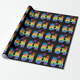 Fun Fireworks + Regenbogenmuster "64" Ereignisnumm Geschenkpapier