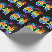 Fun Fireworks + Regenbogenmuster "64" Ereignisnumm Geschenkpapier (Ecke)