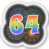 Fun Fireworks + Regenbogenmuster "64" Event # Aufkleber (Vorderseite)