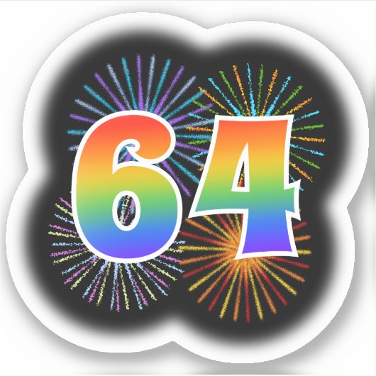 Fun Fireworks + Regenbogenmuster "64" Event # Aufkleber (Vorderseite)