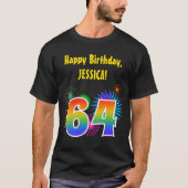 Fun Fireworks + Regenbogenmuster "64" Geburtstag # T-Shirt (Vorderseite)
