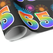 Fun Fireworks + Regenbogenmuster "65" Ereignisnumm Geschenkpapier (Rolleneckpunkt)