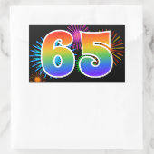 Fun Fireworks + Regenbogenmuster "65" Ereignisnumm Rechteckiger Aufkleber (Tasche)