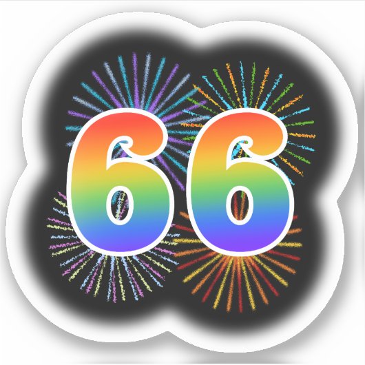 Fun Fireworks + Regenbogenmuster "66" Event # Aufkleber (Vorderseite)