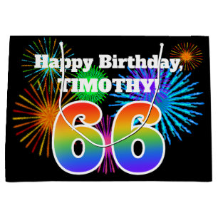 Fun Fireworks + Regenbogenmuster "66" Geburtstag # Große Geschenktüte