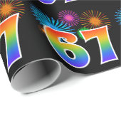 Fun Fireworks + Regenbogenmuster "67" Ereignisnumm Geschenkpapier (Rolleneckpunkt)