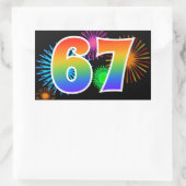 Fun Fireworks + Regenbogenmuster "67" Ereignisnumm Rechteckiger Aufkleber (Tasche)