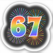 Fun Fireworks + Regenbogenmuster "67" Event # Aufkleber (Vorderseite)